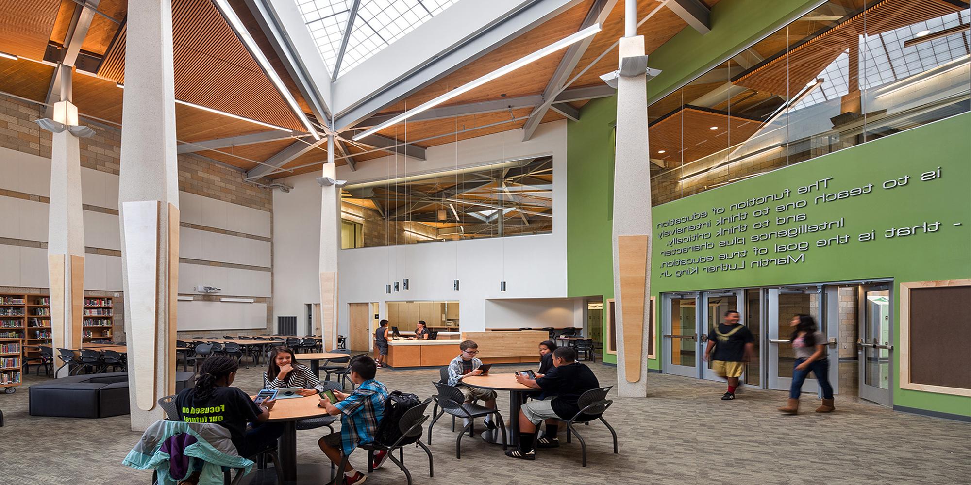 Students inside library at Parkrose Middle School